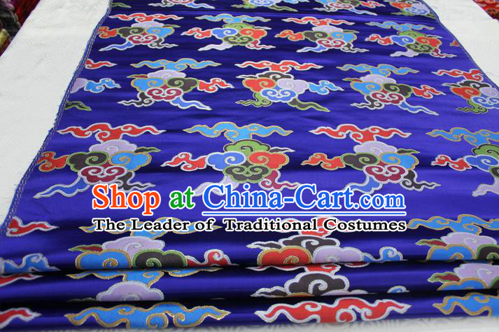 Chinese Traditional Ancient Costume Palace Clouds Pattern Cheongsam Tibetan Robe Blue Brocade Tang Suit Fabric Hanfu Material