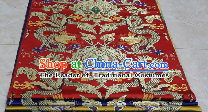 Chinese Traditional Ancient Costume Palace Dragons Pattern Mandarin Jacket Tibetan Robe Red Brocade Tang Suit Fabric Hanfu Material