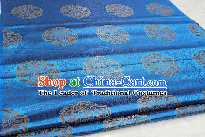 Chinese Traditional Ancient Costume Palace Pattern Cheongsam Tibetan Robe Light Blue Brocade Tang Suit Satin Fabric Hanfu Material