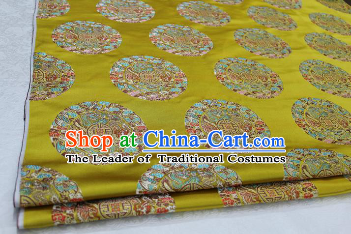 Chinese Traditional Ancient Costume Palace Round Dragons Pattern Mongolian Robe Cheongsam Yellow Brocade Tang Suit Fabric Hanfu Material