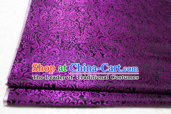 Chinese Traditional Ancient Costume Palace Phoenix Flower Pattern Tang Suit Brocade Cheongsam Purple Satin Fabric Hanfu Material