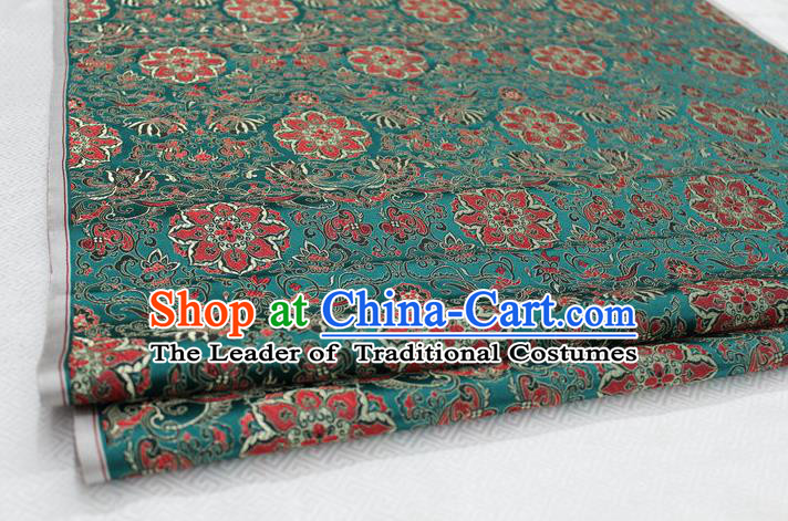 Chinese Traditional Ancient Costume Palace Flower Pattern Tang Suit Green Nanjing Brocade Cheongsam Satin Fabric Hanfu Material