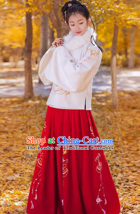 Traditional Chinese Ming Dynasty Princess Palace Lady Costume Embroidered Blouse and Skirt for Women