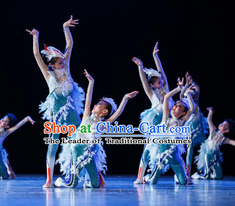 Traditional Chinese Yangge Fan Ballet Dance Costume, Folk Dance Drum Dance Blue Uniform Yangko Clothing for Kids