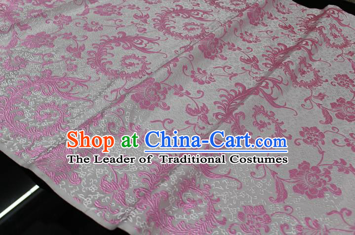 Chinese Traditional Ancient Costume Palace Pink Ombre Flowers Pattern Xiuhe Suit White Brocade Cheongsam Satin Fabric Hanfu Material