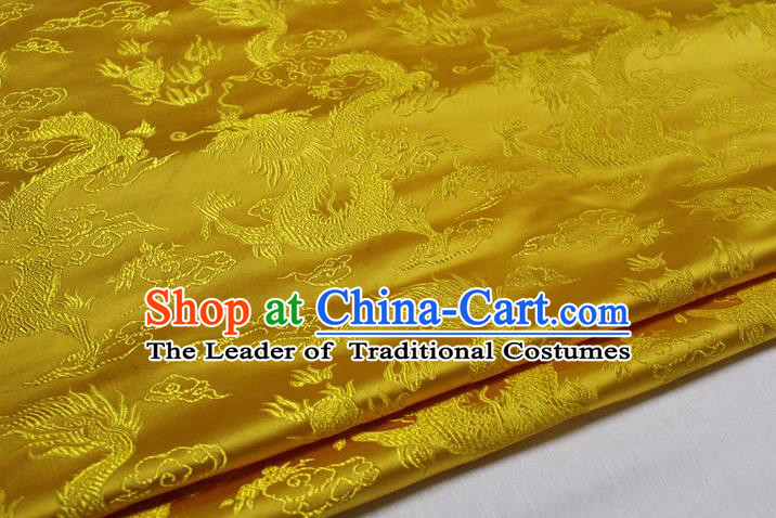 Chinese Traditional Ancient Costume Palace Dragons Pattern Cheongsam Mongolian Robe Yellow Brocade Tang Suit Satin Fabric Hanfu Material