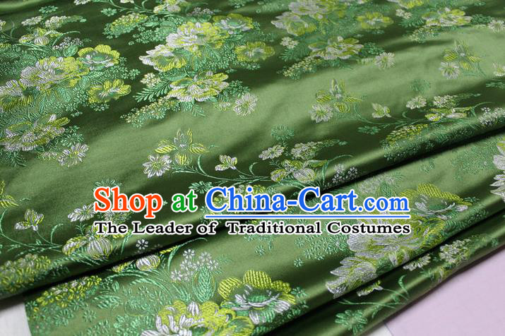 Chinese Traditional Ancient Costume Palace Flowers Pattern Green Brocade Tang Suit Satin Cheongsam Fabric Hanfu Material