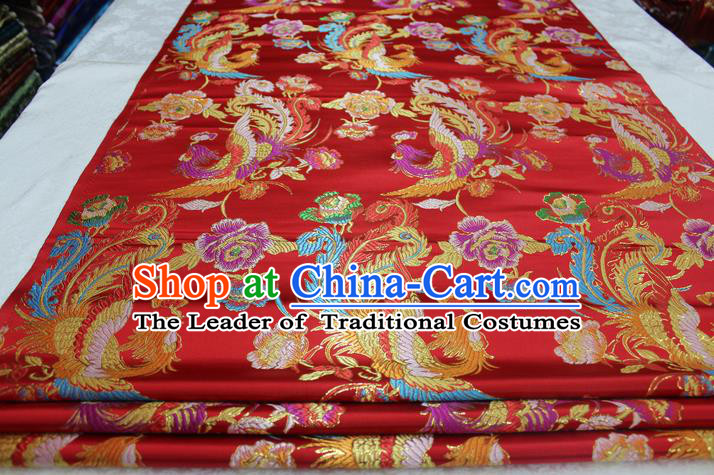 Chinese Traditional Ancient Costume Palace Phoenix Pattern Cheongsam Red Brocade Tang Suit Satin Mongolian Robe Fabric Hanfu Material