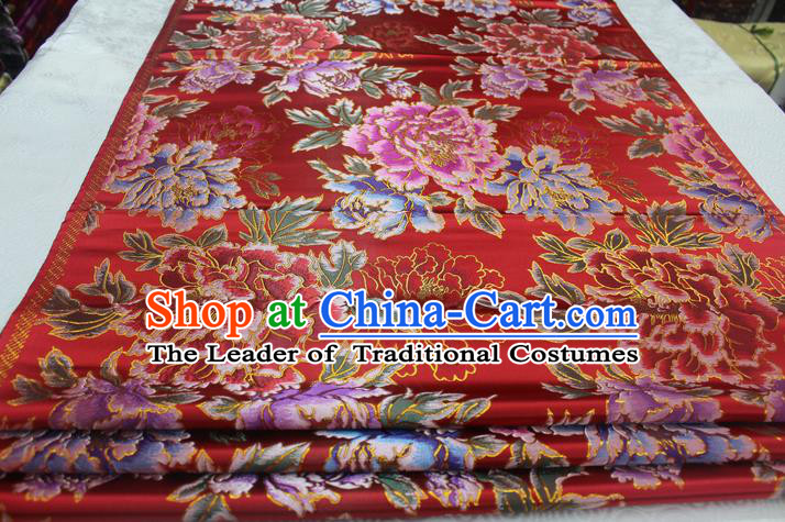 Chinese Traditional Ancient Costume Royal Palace Peony Pattern Cheongsam Red Brocade Tang Suit Satin Fabric Hanfu Material