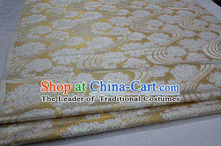 Chinese Traditional Ancient Costume Palace Pattern Mongolian Robe Light Yellow Brocade Tang Suit Satin Fabric Hanfu Material