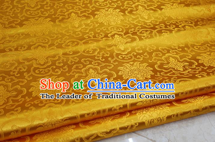 Chinese Traditional Ancient Costume Palace Pattern Mongolian Robe Yellow Brocade Tang Suit Satin Cheongsam Fabric Hanfu Material