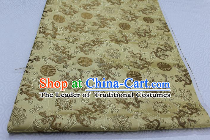 Chinese Traditional Ancient Costume Palace Longevity Dragons Pattern Mongolian Robe Golden Brocade Tang Suit Satin Fabric Hanfu Material