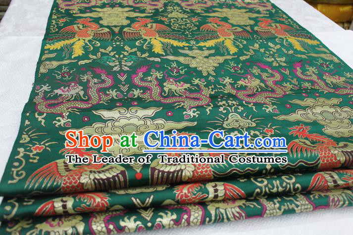 Chinese Traditional Ancient Wedding Costume Palace Dragon Phoenix Pattern Green Brocade Tang Suit Satin Cheongsam Fabric Hanfu Material