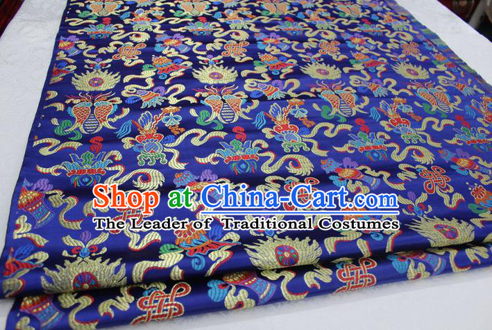 Chinese Traditional Ancient Costume Palace Chinese Knots Pattern Mongolian Robe Blue Brocade Tang Suit Satin Cheongsam Fabric Hanfu Material