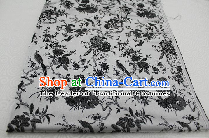 Chinese Traditional Ancient Costume Palace Magpies Plum Flower Pattern White Brocade Tang Suit Satin Cheongsam Fabric Hanfu Material