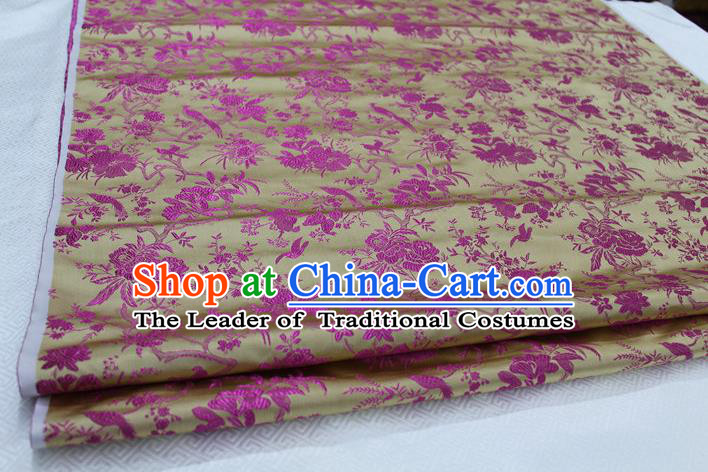 Chinese Traditional Ancient Costume Palace Magpies Plum Flower Pattern Yellow Brocade Tang Suit Satin Cheongsam Fabric Hanfu Material