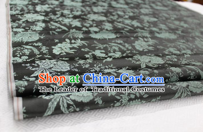 Chinese Traditional Ancient Costume Palace Magpies Plum Flower Pattern Black Brocade Tang Suit Satin Cheongsam Fabric Hanfu Material