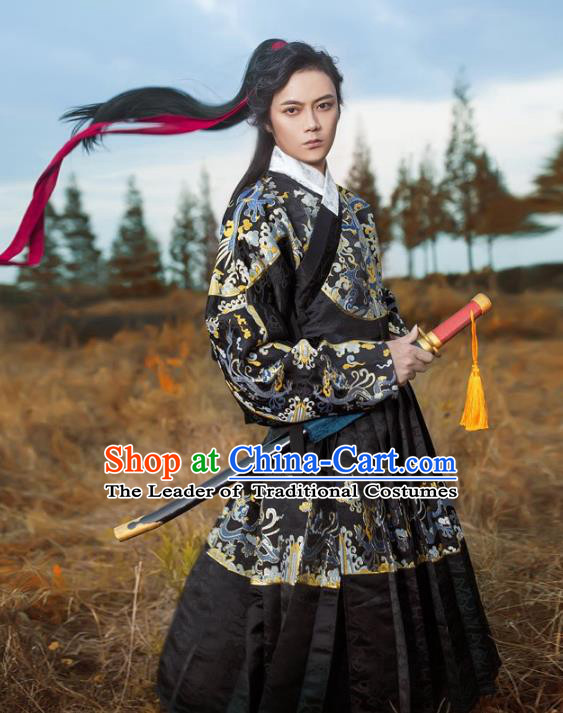 Traditional Chinese Ancient Ming Dynasty Blades Imperial Guard Hanfu Embroidered Fly Fish Clothing for Men