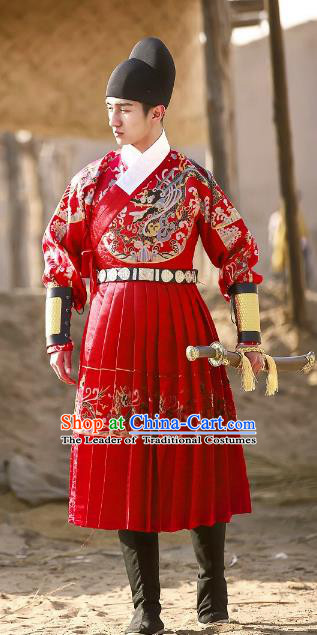 Traditional Chinese Ancient Ming Dynasty Blades Jisum Costume Imperial Guard Hanfu Embroidered Fly Fish Clothing for Men