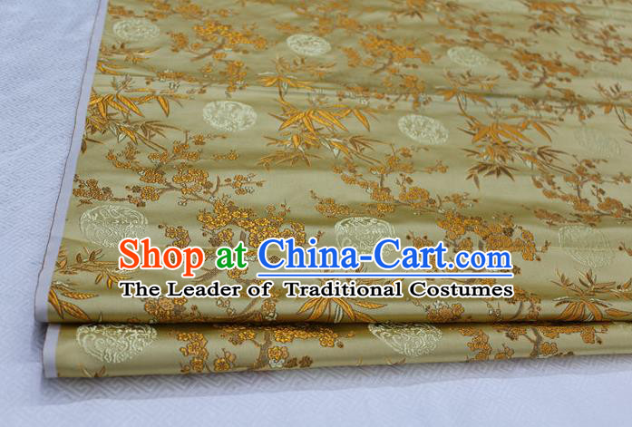 Chinese Traditional Ancient Costume Royal Palace Bamboo Pattern Tang Suit Yellow Brocade Cheongsam Satin Fabric Hanfu Material