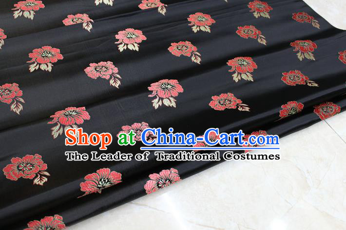 Chinese Traditional Ancient Costume Royal Palace Rose Pattern Tang Suit Cheongsam Black Brocade Satin Fabric Hanfu Material