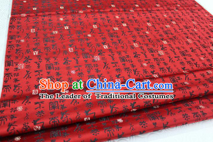 Chinese Traditional Ancient Costume Royal Printing Calligraphy Pattern Tang Suit Mongolian Robe Red Brocade Satin Fabric Hanfu Material