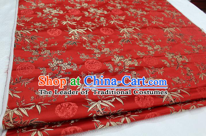 Chinese Traditional Ancient Costume Royal Palace Bamboo Pattern Tang Suit Red Brocade Cheongsam Satin Fabric Hanfu Material