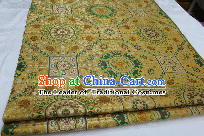 Chinese Traditional Ancient Costume Royal Palace Pattern Tang Suit Yellow Brocade Mongolian Robe Satin Fabric Hanfu Material