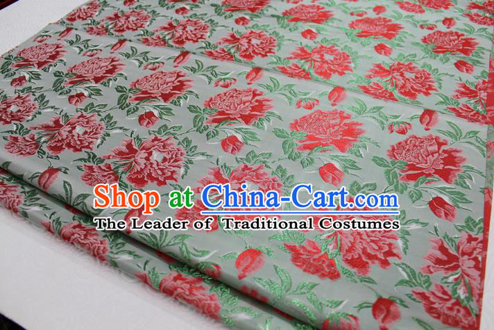 Chinese Traditional Wedding Clothing Palace Red Peony Pattern Tang Suit Cheongsam Green Brocade Ancient Costume Satin Fabric Hanfu Material