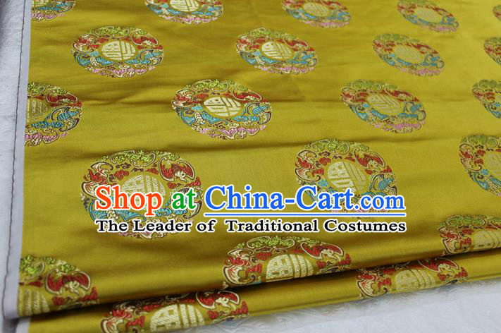 Chinese Traditional Wedding Clothing Tang Suit Yellow Brocade Ancient Costume Palace Fu Character Pattern Satin Fabric Hanfu Material