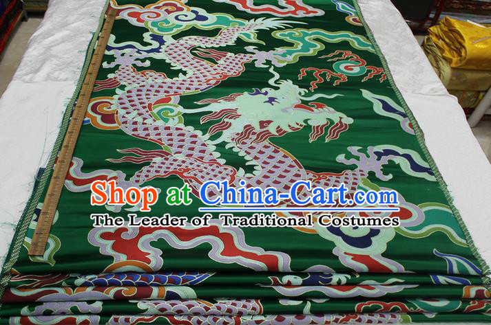 Chinese Traditional Ancient Costume Royal Palace Dragon Pattern Mongolian Robe Green Brocade Cheongsam Satin Fabric Hanfu Material