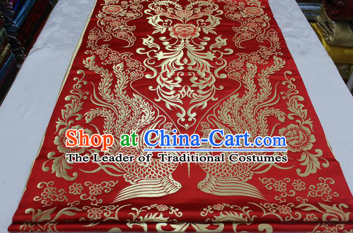 Chinese Traditional Ancient Wedding Costume Cheongsam Red Brocade Palace Phoenix Pattern Xiuhe Suit Satin Fabric Hanfu Material
