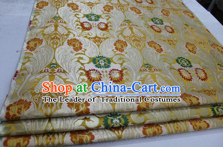 Chinese Traditional Ancient Costume Mongolian Robe Yellow Nanjing Brocade Palace Pattern Xiuhe Suit Satin Fabric Hanfu Material