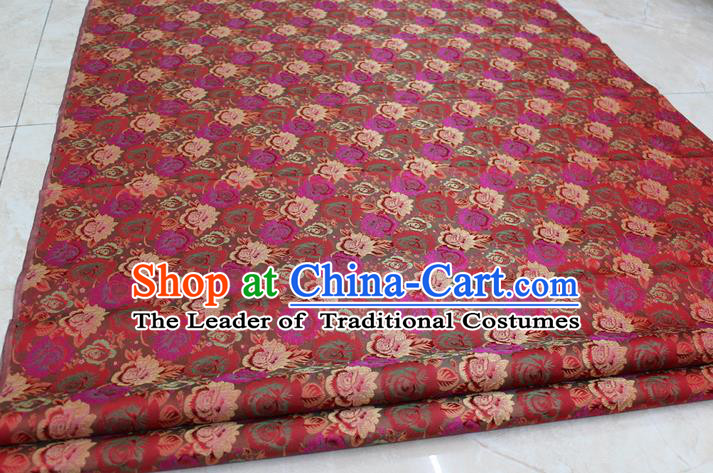 Chinese Traditional Wedding Cheongsam Red Brocade Ancient Costume Palace Flowers Pattern Satin Fabric Hanfu Material