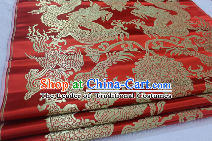 Chinese Traditional Clothing Palace Dragons Pattern Tang Suit Red Brocade Ancient Costume Mongolian Robe Satin Fabric Hanfu Material