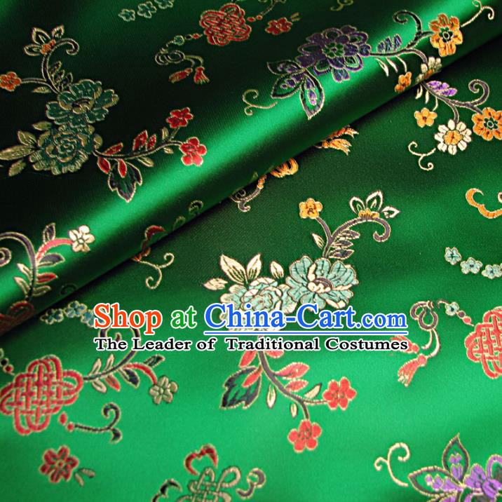 Chinese Traditional Royal Court Chinese Knots Pattern Green Brocade Ancient Costume Tang Suit Cheongsam Bourette Fabric Hanfu Material