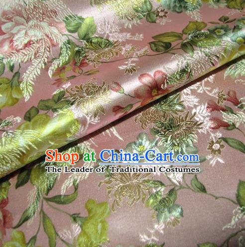 Chinese Traditional Royal Court Peony Pattern Pink Brocade Ancient Costume Tang Suit Cheongsam Bourette Fabric Hanfu Material