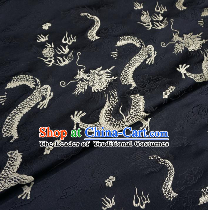 Chinese Traditional Royal Court Dragons Pattern Black Brocade Fabric Ancient Costume Tang Suit Cheongsam Hanfu Material