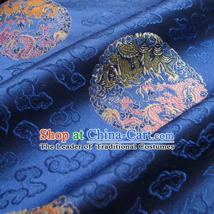 Chinese Traditional Clothing Royal Court Round DragonsPattern Tang Suit Blue Brocade Ancient Costume Cheongsam Satin Fabric Hanfu Material