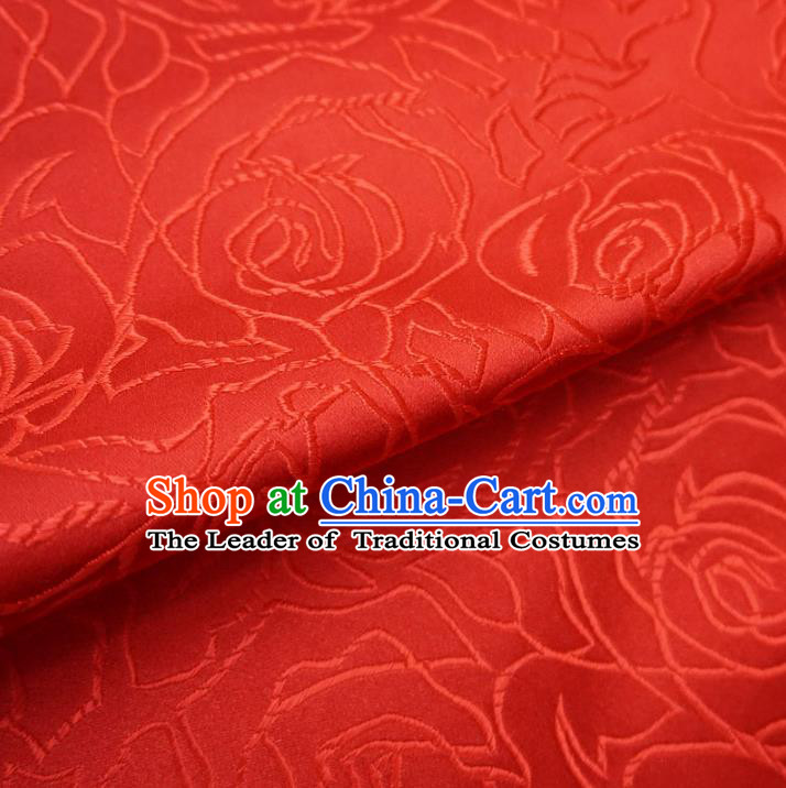Chinese Traditional Royal Palace Rose Pattern Design Red Brocade Mongolian Robe Fabric Ancient Costume Tang Suit Cheongsam Hanfu Material