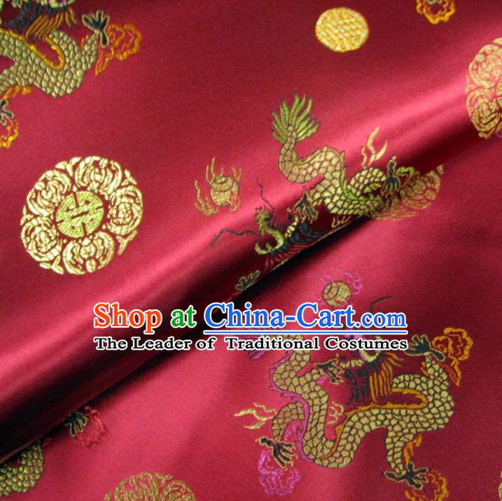 Chinese Traditional Royal Palace Dragons Pattern Design Wine Red Brocade Fabric Ancient Costume Tang Suit Cheongsam Hanfu Material