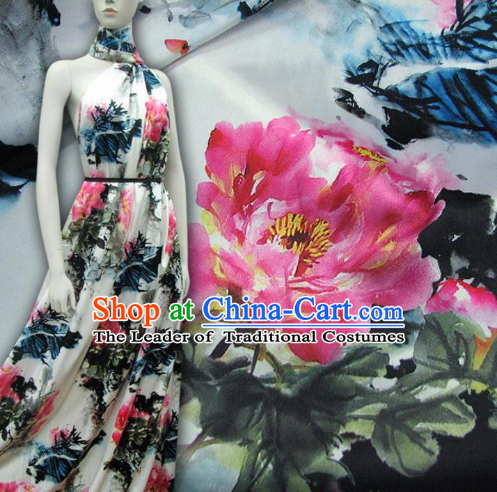 Chinese Traditional Royal Palace Ink Painting Peony Design Brocade Fabric Ancient Costume Tang Suit Cheongsam Hanfu Material