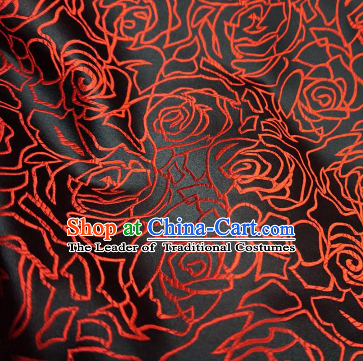 Chinese Traditional Royal Palace Rose Pattern Design Black Brocade Fabric Ancient Costume Tang Suit Cheongsam Hanfu Material