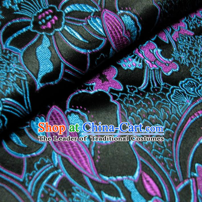 Chinese Traditional Royal Palace Pattern Design Black Brocade Fabric Ancient Costume Tang Suit Cheongsam Hanfu Material