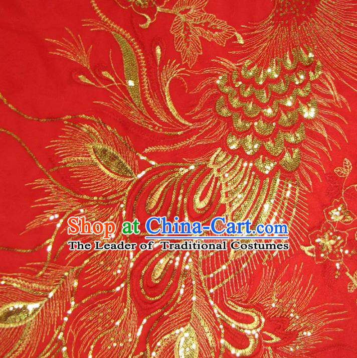 Chinese Traditional Royal Palace Phoenix Pattern Design Red Brocade Fabric Ancient Costume Tang Suit Cheongsam Hanfu Material