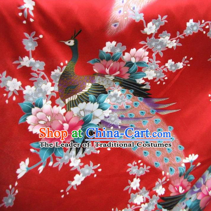 Chinese Traditional Royal Palace Printing Peacock Design Hanfu Red Brocade Fabric Ancient Costume Tang Suit Cheongsam Material