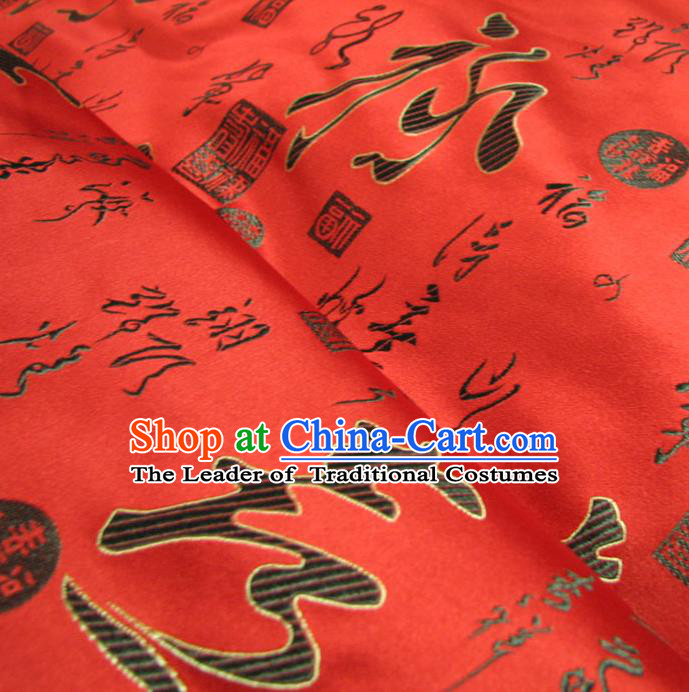 Chinese Traditional Royal Palace Calligraphy Pattern Design Hanfu Red Brocade Fabric Ancient Costume Tang Suit Cheongsam Material