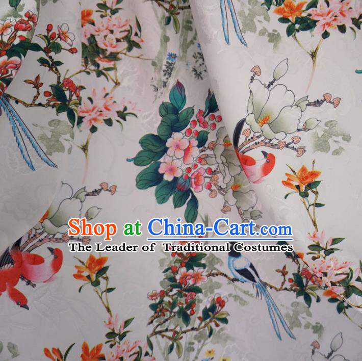 Chinese Traditional Palace Printing Plum Blossom Pattern Hanfu White Brocade Fabric Ancient Costume Tang Suit Cheongsam Material