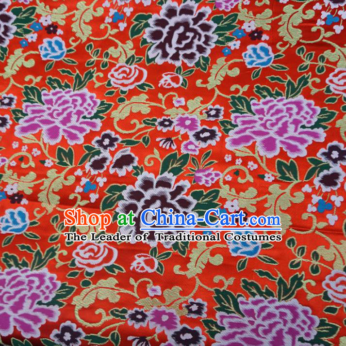Chinese Traditional Palace Peony Pattern Hanfu Red Brocade Fabric Ancient Costume Tang Suit Cheongsam Material