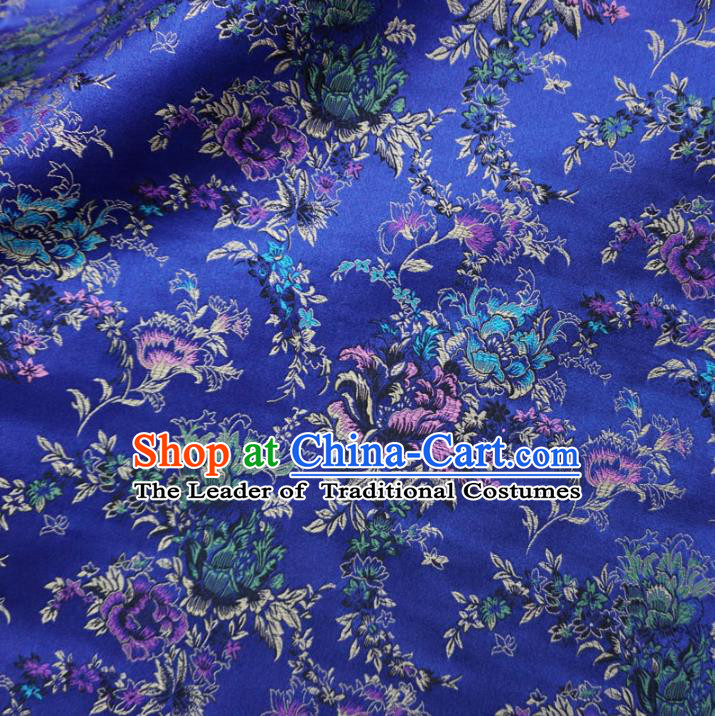 Chinese Traditional Palace Peony Pattern Hanfu Blue Brocade Fabric Ancient Costume Tang Suit Cheongsam Material